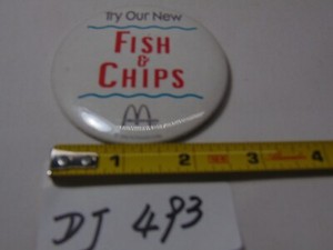 Vintage Mcdonalds Employee Pinback Button Pin Try Our new Fish & Chips