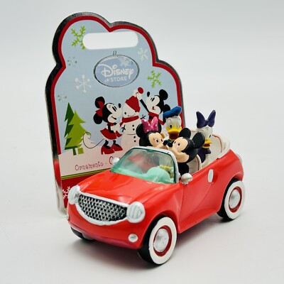 ミッキー＆ミニー＆汽車　ガラスのオーナメント Disney Mickey & Minnie Donald & Daisy In Red Car on a Road Trip