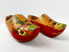Hand Carved Painted Dutch Wooden Shoes Clogs Vintage Holland Windmill Rustic 823