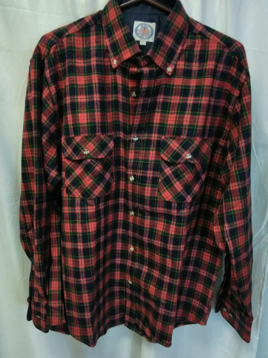 Bay Waters Mens Red/Blue Plaid Long Sleeve Flannel Shirt Large - Lumberjack