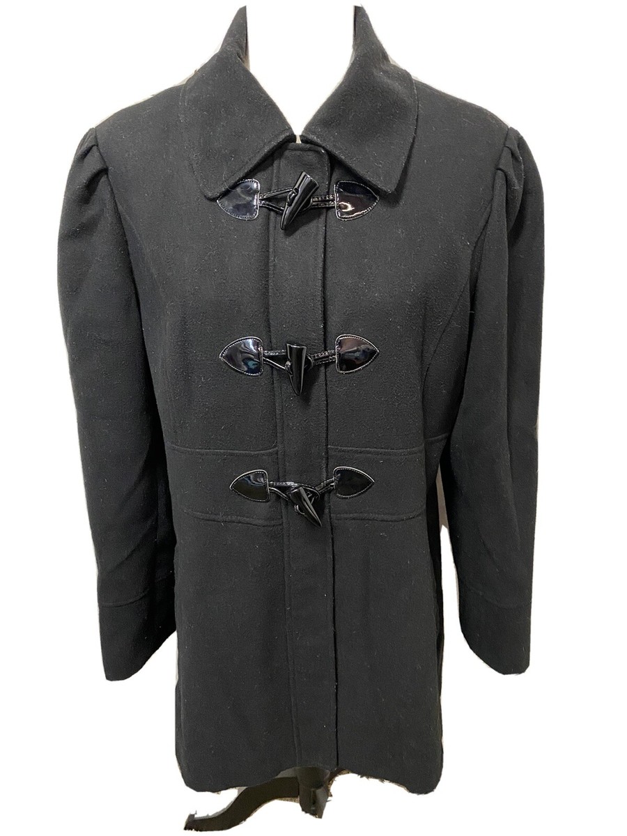 Women's a.n.a. Black Wool Blend Zip Toggle Winter Coat sz L-GUC | eBay