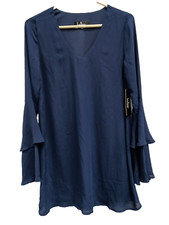 Lulus Womens Mini Shift Dress XS Navy Blue Tiered Bell Sleeve BOHO NWT