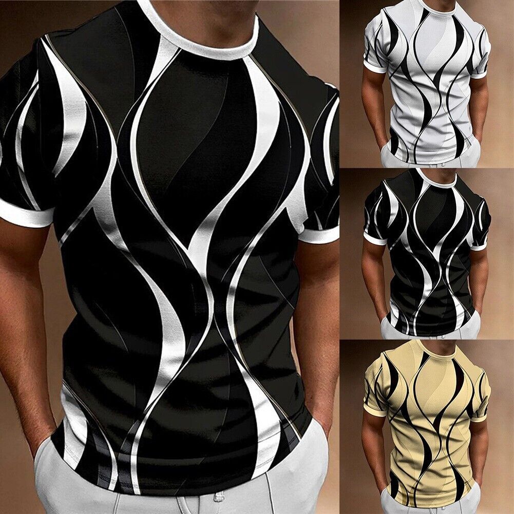 New Stylish Comfy Tops Undershirt Mens 3D Print Activewear Muscle Short Sleeve
