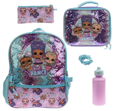 5 Piece - SEQUIN LOL Surprise Backpack + Lunch Box + Pencil Case