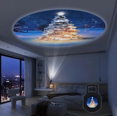 USB-betriebene LED Weihnachtsbaum & Schneeflocke Projektionsleuchte 360° drehbar..