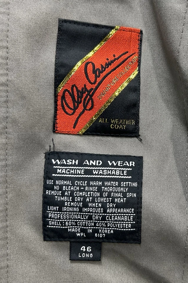 VTG 70s 80s Oleg Cassini Mens Size 46L Weather Ready Trench Coat Zip Out Lining - Image 2 of 4