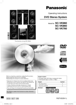 Panasonic SA-VK760 SA-VK860 SA-VK960 DVD System Owners Instruction