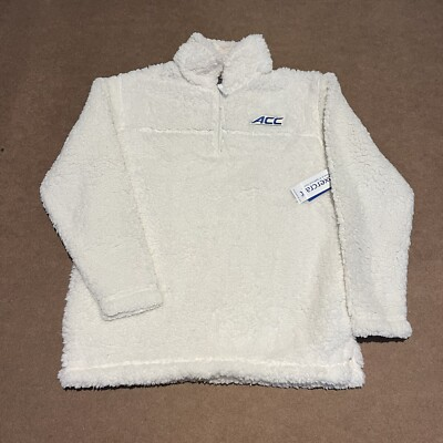 #ad ACC Fleece Jacket Women M White Fuzzy Furry Teddy Snap 1 4 Zip Up Sweatshirt $34.44