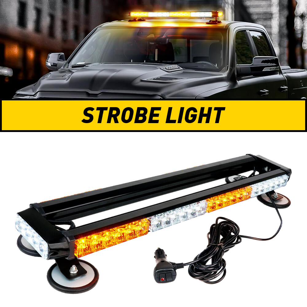54LED Rooftop Emergency Strobe Light Bar Amber & White Double-Sided Warning