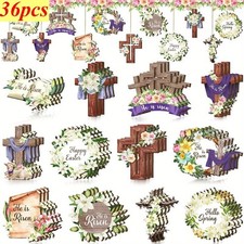 36 PCS Easter Wooden Decorative Pendant Cross Wooden Pendant Holiday Decoration