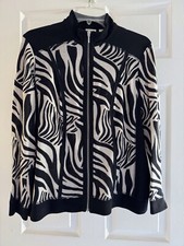 Chico's Zenergy Cotton Full Zip Mesh Jacket Long Sleeve Animal Print Sz 1/Med
