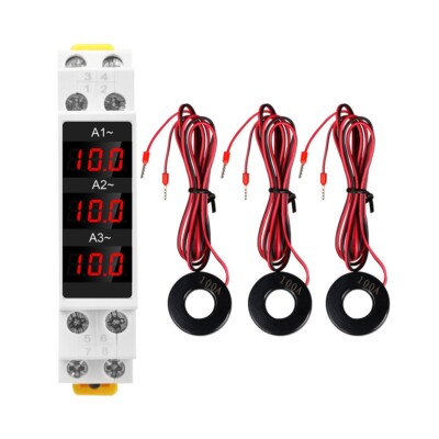 AC80-500V 1-100A Mini Three-Phase Current Meter Digital Display Din Rail Ammeter