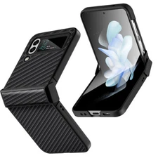 For Samsung Galaxy Z Flip4 5G Case Carbon Fiber Shockproof Semi-Auto Hinge Cover