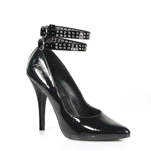 Pleaser USA Seduce-435 schwarz Lack Doppel Knöchelriemen 5" Absatz AUF LAGER