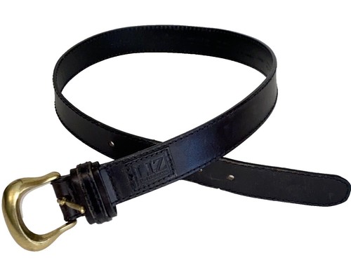 Vtg Liz Claiborne Black Leather Brass Elephant Belt Eclectic  display picture 2