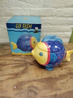 Benchmark Ceramic Go Fish Cookie Jar with Lid And Box