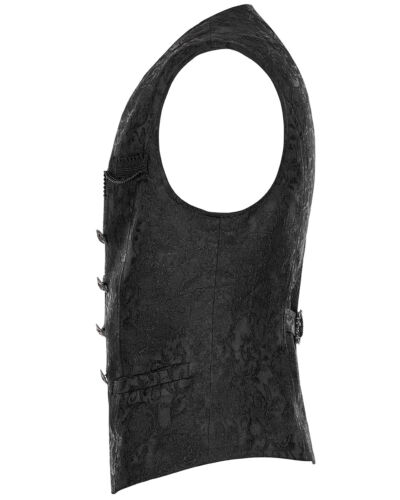 Punk Rave Mens Dark Gothic Aristocrat Chained Waistcoat Vest - Black Jacquard - Picture 3 of 13