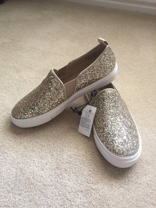 gold glitter slip on sneakers