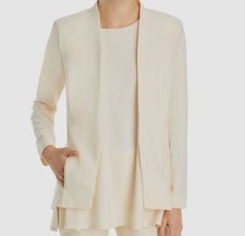 159 Basics Women's Ivory Open-Front Collarless Long Sleeve Blazer Jacket S