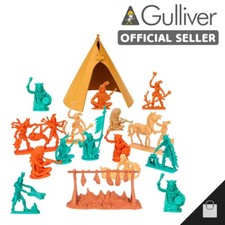 Fort Apache Vintage Old West Cowboy Atlantic Figures - Indian Camp 17 Pc Playset