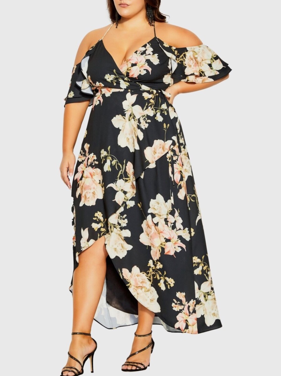NEW City Chic FLORAL FLOURISH FLOWY True Wrap Maxi Dress High Low