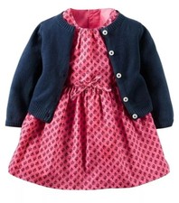 NWT Carters Baby Girl Pink  Navy Dress Cardigan Diaper Cover Set 9 Months