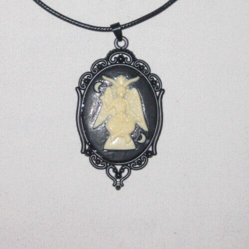 Goth satanic baphomet portrait cameo cord necklace black nip - Picture 2 of 2