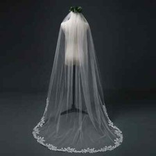 White Ivory Sequin Lace Wedding Veil Cathedral Veil with Comb Bridal Accessories