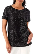 Belle by Kim Gravel Sequin Front Knit Back Top Black