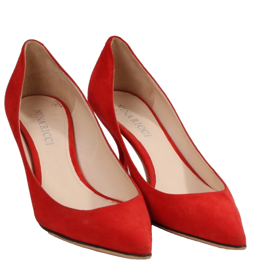 Nina Ricci Red Suede  Pointed Toe Pumps Leather Heels Size 38 - Image 2 of 4