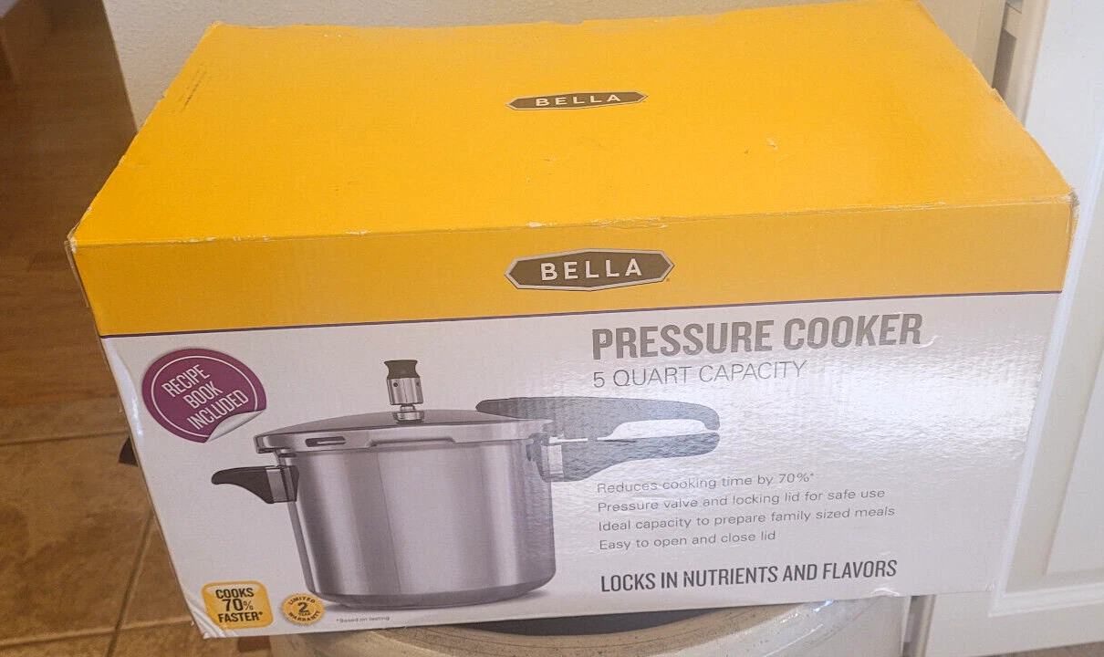 New in box Bella 5 Quart Aluminum Pressure Cooker