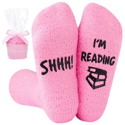 Women Reading Socks Book Lovers Gifts Fluffy Fuzzy Slipper Warm Cozy Socks