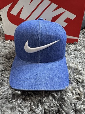 Vtg Nike Denim Adjustable Strapback Hat Classic Embroidered Swoosh  Just do it 