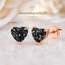 Certified Natural Black Heart Cut Diamond Stud Earrings 2.2CTW Solid Rose Gold