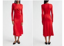 NWT Farm Rio Red Twisted Cup Long Sleeve Midi Dress. Size Medium