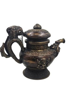 Tibetan Copper n Brass Tea Kettle Water Vessel Buddhist Nepal Pot Ashta Antiqued