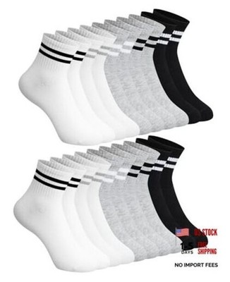 10 Pairs Mini Crew Socks for Women Girls Combed Cotton Retro Striped Athletic