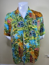 Vtg Islander Hawaiian Tropical Themed Short Sleeve Button Front Shirt Size Large