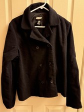 Vintage Old Navy Wool/Polyester Pea Coat With Anchor Buttons BLACK Size XL
