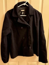 Vintage Old Navy Wool/Polyester Pea Coat With Anchor Buttons BLACK Size XL