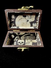 Wood Jewelry Trinket Box Skeleton Bones Lining fabric Caja de Madera Bonita