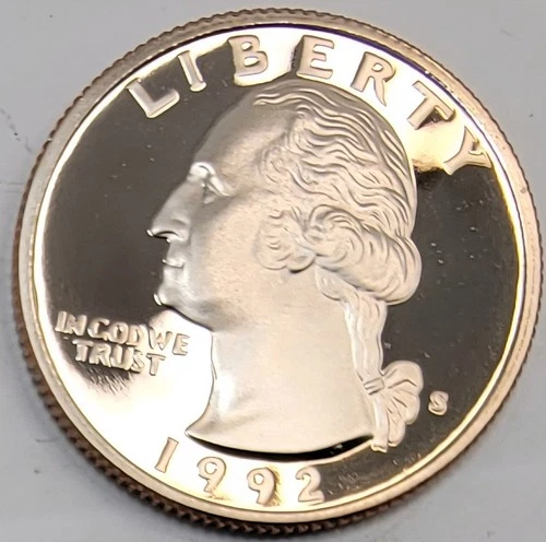 1992-S PROOF WASHINGTON QUARTER IN HIGH-QUALITY CONDITION, EXCELLENT DETAIL CLAD