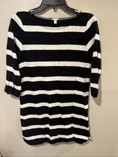 J. Crew Black & White Striped 3/4 Sleeve Casual Dress Size Small (A683)