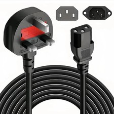 Power Cord UK Plug to IEC Cable (PC Mains Kettle Lead) C13 1m/2m/3m/5m/10m Lot,