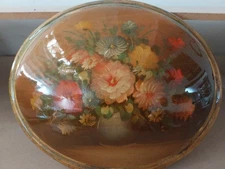 hand painted FLOWERS ON GOLDEN BOARD - 25x30 cm CURVED medallion