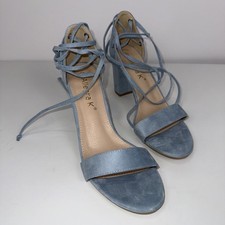 Allegra K Women's Open Toe Block Heel Ankle Wrap Tie Sandals 9 Sky Blue Suede