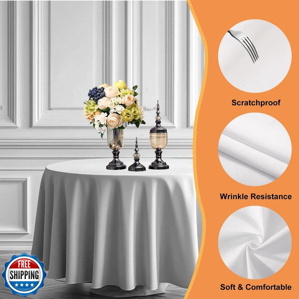 TWINPRET Round Tablecloth 90 Inch, White Waterproof Washable Polyester Table  - Image 3 of 4