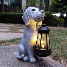 Solar Dog Outdoor Garden Statue with LED Light,Dog Solar Lights Lantern Outsi...