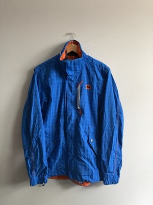 Helly Hansen Blue Plaid Raincoat Adjustable Strap Button Pockets Mens Size Small