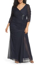 Adrianna Papell Beaded Mesh Gown Sz 12 Navy